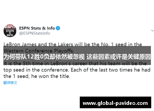 为何带队12胜0负却依然被忽视 这些因素或许是关键原因