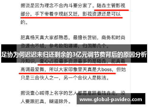 足协为何迟迟未归还剩余的3亿元调节费背后的原因分析 足协为何迟迟未归还剩余的3亿元调节费背后的原因分析